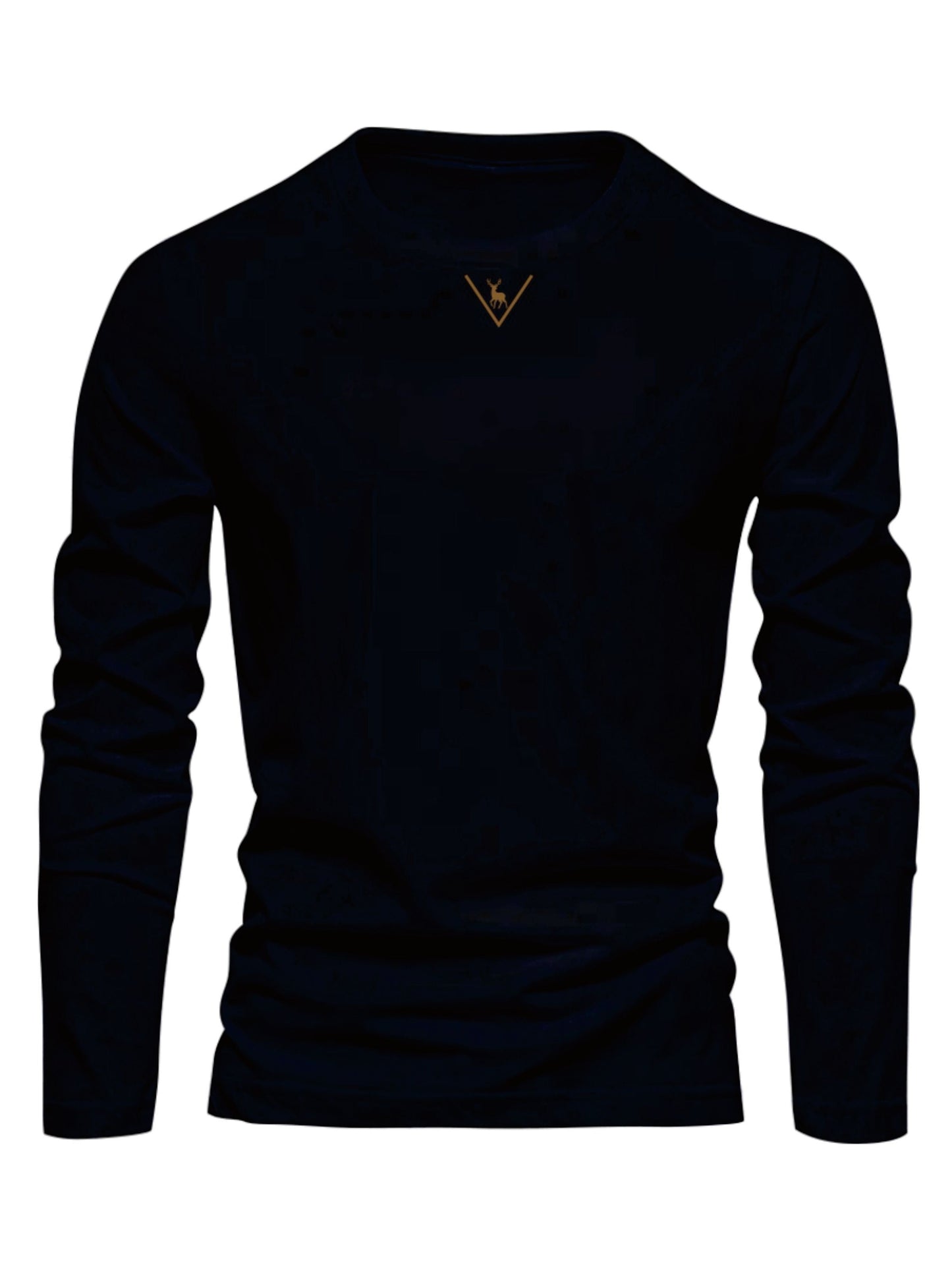 Herren Langarmshirt Rundhals mit Hirsch-Logo, Freizeit T-Shirt