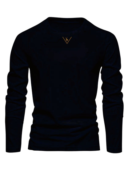 Herren Langarmshirt Rundhals mit Hirsch-Logo, Freizeit T-Shirt