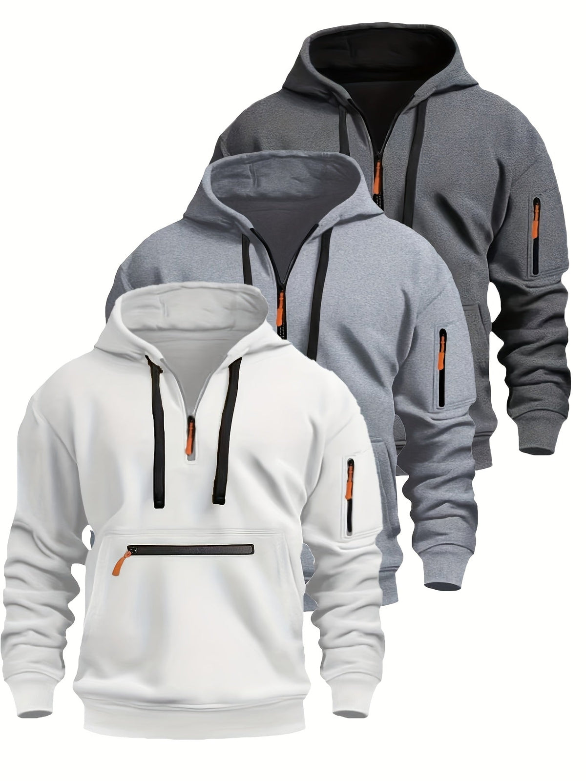 Herren Hoodie mit Reißverschluss und Taschen Kapuzenpullover