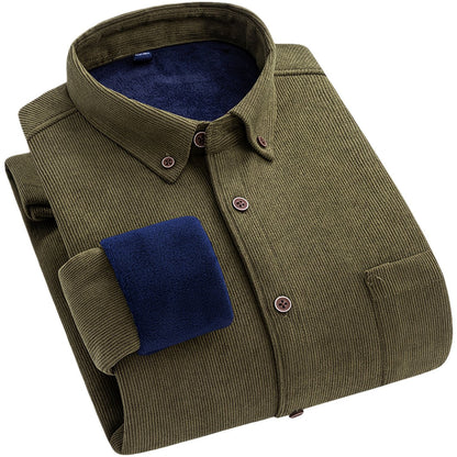 Herren Cordhemd mit Fleecefutter, Langarm, Button-Down-Kragen