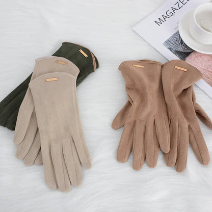 Damen Handschuhe aus weichem Material mit Zierapplikation, Khaki