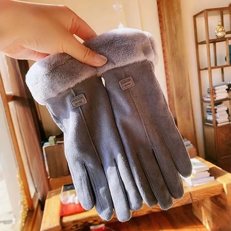 Winterhandschuhe mit Plüschfutter und Pelzbesatz, weich