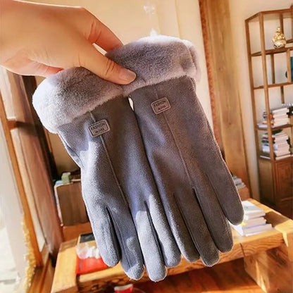 Winterhandschuhe mit Plüschfutter und Pelzbesatz, weich