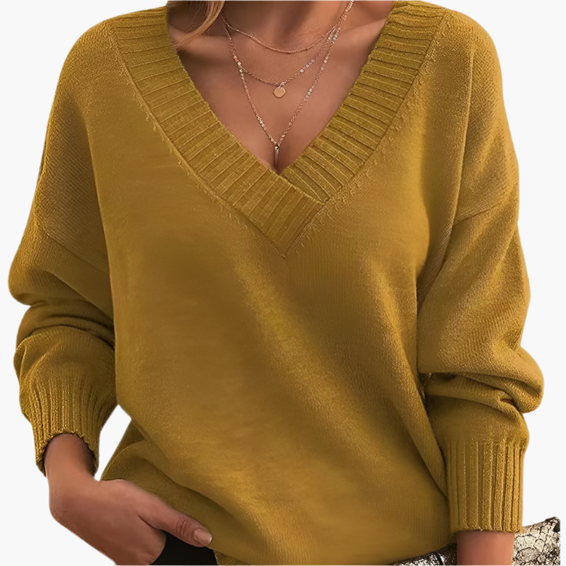 Damen Pullover mit V-Ausschnitt – Eleganter Strickpullover für Alltag & Büro
