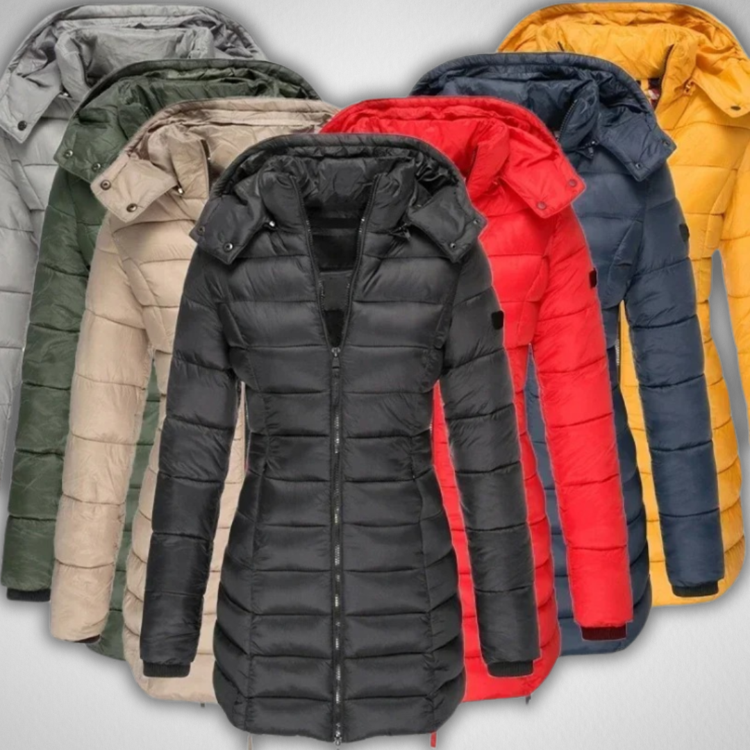 Damen Lange Steppjacke mit Kapuze für den Winter
