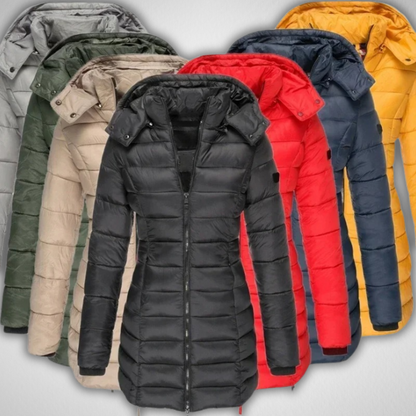 Damen Lange Steppjacke mit Kapuze für den Winter