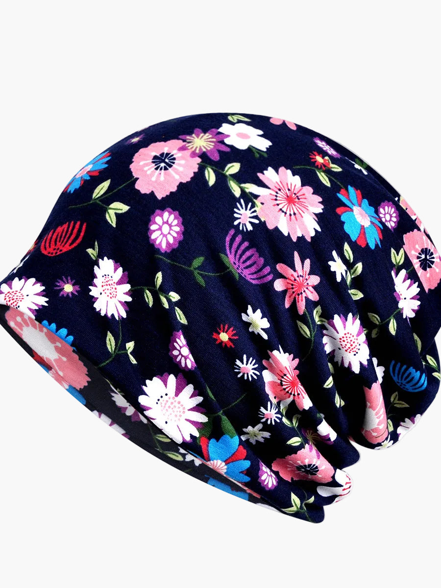 Damen Beanie Mütze mit Blumenmuster – Modische Slouchy Kappe für Frühling, Sommer & Herbst, vielseitig als Hut oder Schal