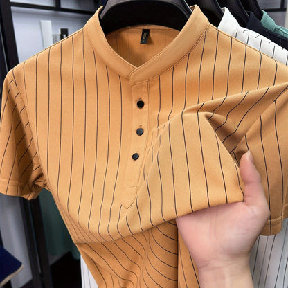 Herren Kurzarm-Hemd mit Stehkragen und Nadelstreifen – Modernes Freizeit- und Business-Outfit