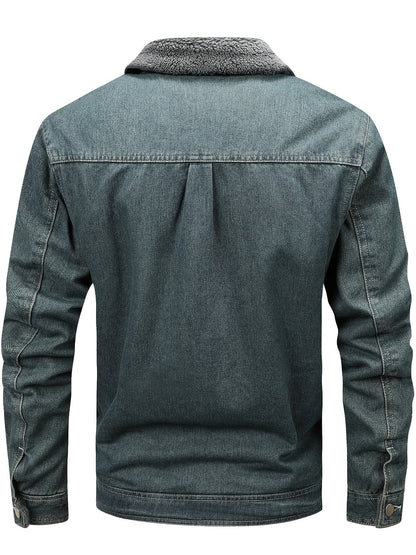 Herren Jeansjacke mit Teddyfutter, Sherpa Kragen, Knopfleiste, Brusttaschen, warm gefüttert