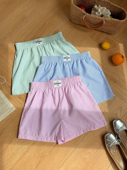 Damen Pyjama Shorts Set mit Streifenmuster – Bequeme Freizeitshorts für Zuhause und Schlaf