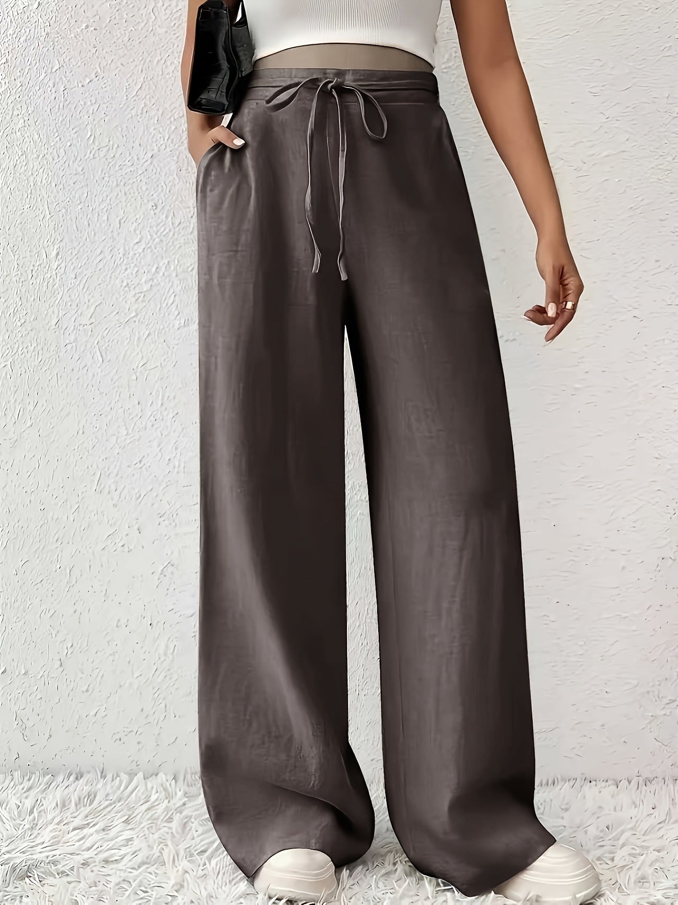 Damen Weite Bein Freizeithose mit Kordelzug – Lässige Loungehose für Alltag und Wochenende
