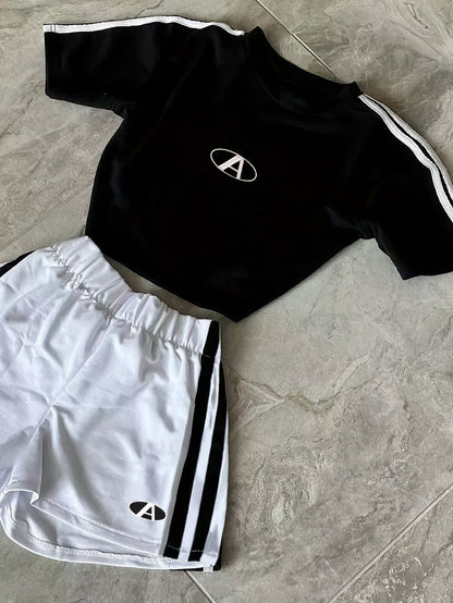 Damen Sport-Set Zweiteiler Crop Top und Shorts – Athleisure Outfit für Fitness, Training und Freizeit
