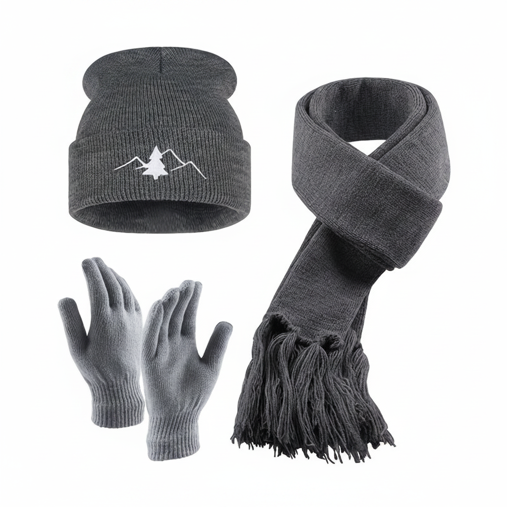 Mützen Schal Handschuh Set Unisex gerippt mit Stickerei
