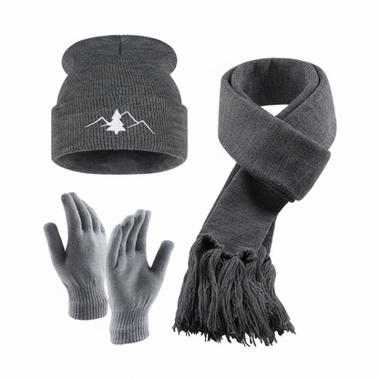 Mützen Schal Handschuh Set Unisex gerippt mit Stickerei