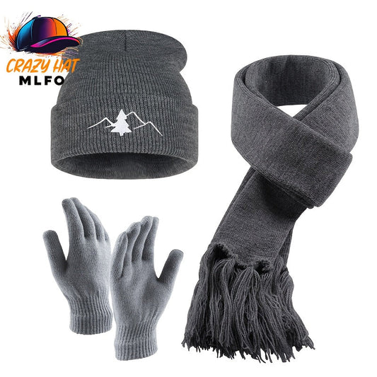 Mützen Schal Handschuh Set Unisex gerippt mit Stickerei