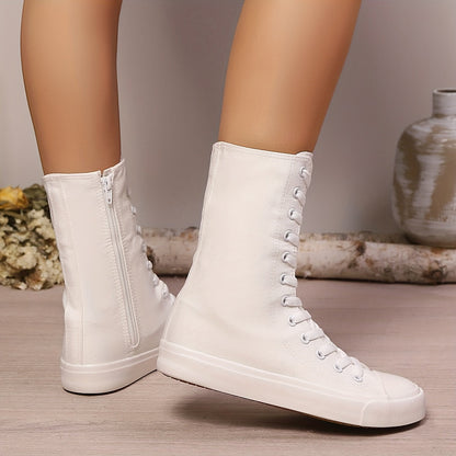 Damen High-Top-Sneaker Schnürstiefel mit Reißverschluss, Knöchelhoch, Stoffoptik