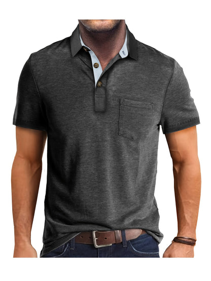 Herren Poloshirt mit Brusttasche und Kontrast-Kragen