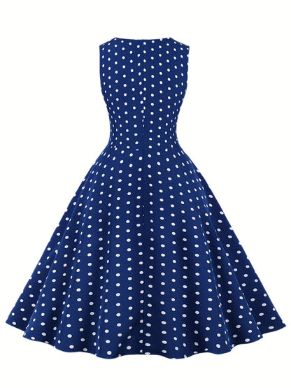 Damen Vintage Polka Dot Rockabilly Kleid mit Gürtel – Elegantes Retro Partykleid