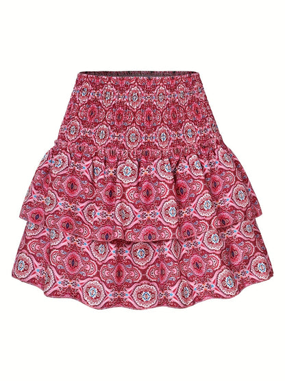 Damen Sommer Minirock mit Rüschen, Boho Style, für Freizeit und Urlaub