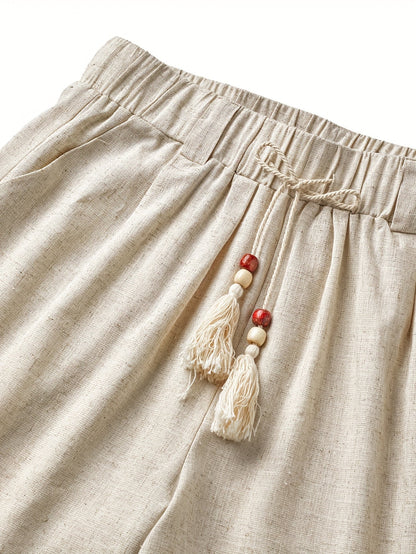 Herren Boho Freizeithose mit Kordelzug und Quasten – Lässige Shorts für Urlaub und Alltag