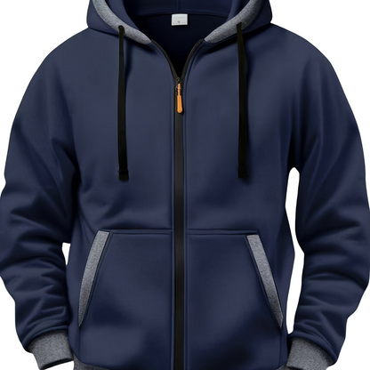 Unisex Kapuzenjacke mit Reißverschluss, kontrastierender Kapuze und Bündchen, seitliche Taschen