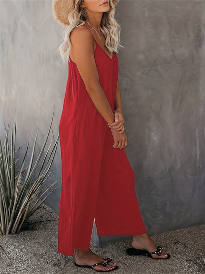 Damen Jumpsuit mit Spaghettiträgern – Lässiger Einteiler für Alltag und Urlaub