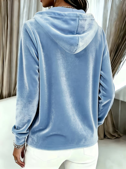 Damen Hoodie mit Kapuze und Knopfleiste, Langarm, weiches Material