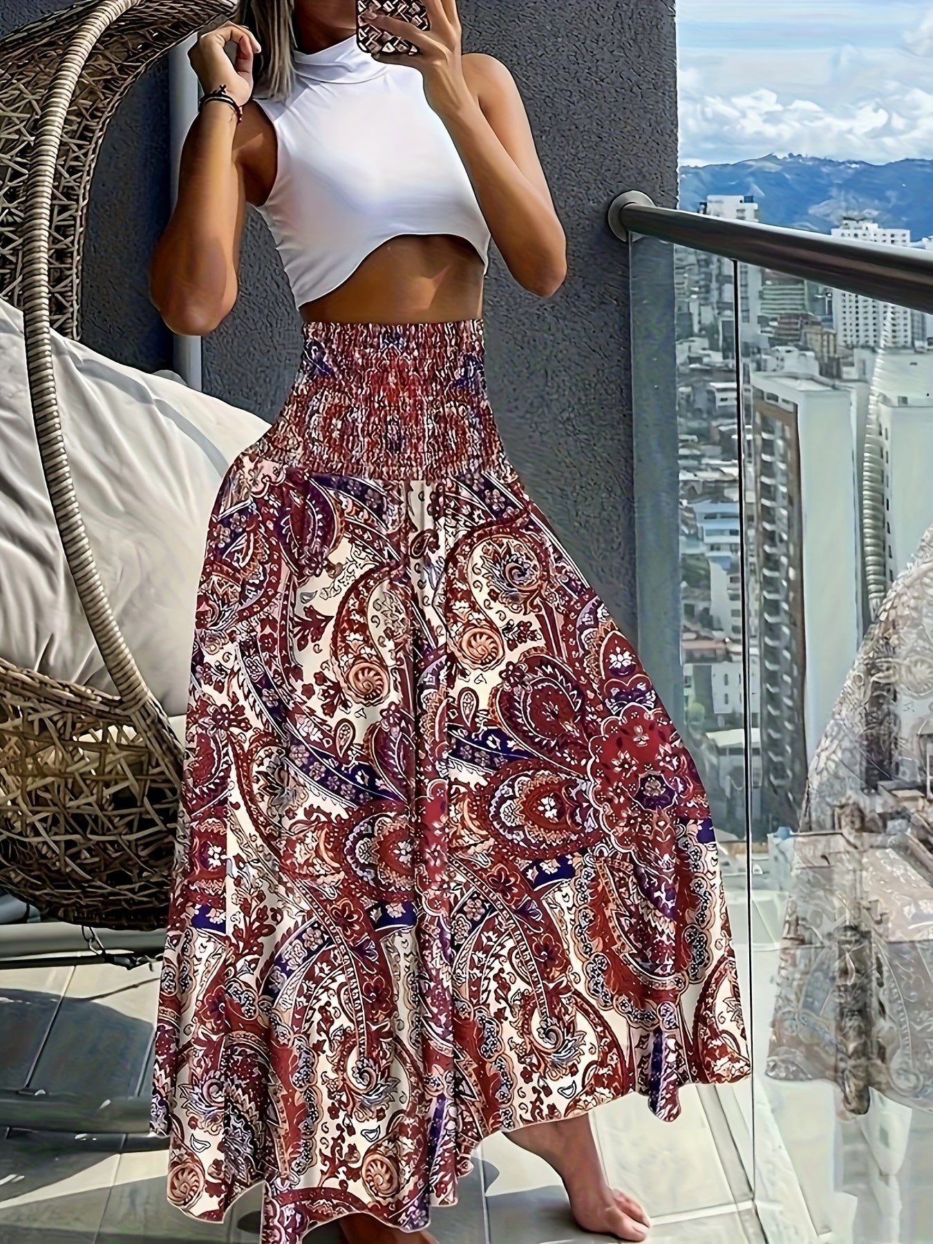 Damen Maxirock mit tropischem Print – Eleganter Boho-Stil für Sommer und Urlaub