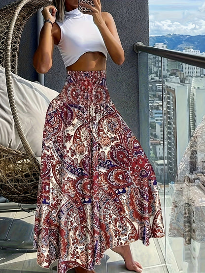 Damen Maxirock mit tropischem Print – Eleganter Boho-Stil für Sommer und Urlaub