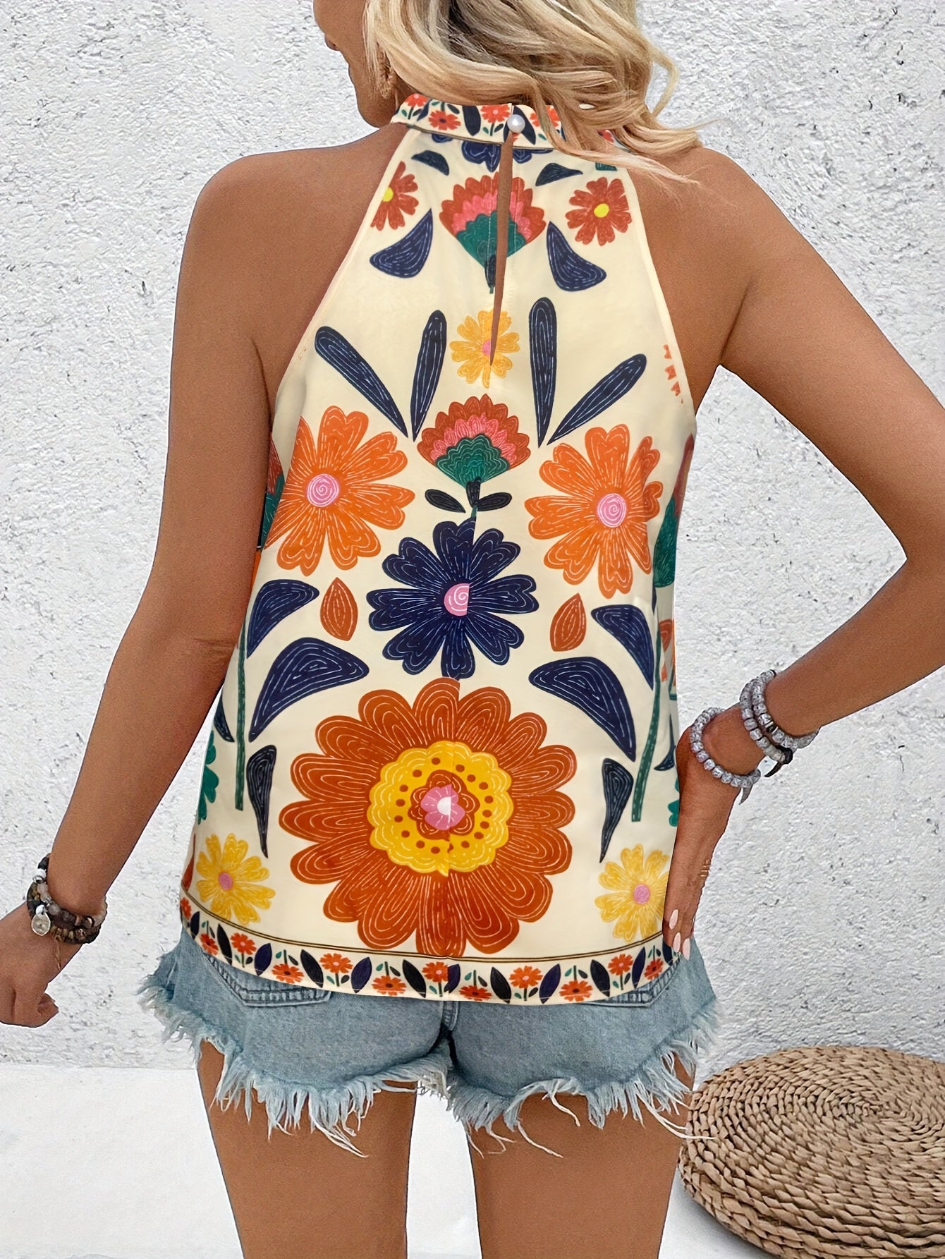 Damen Sommer Top mit Blumenmuster im Boho-Stil, ärmellos, perfekt für Freizeit und Urlaub