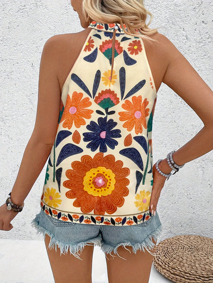 Damen Sommer Top mit Blumenmuster im Boho-Stil, ärmellos, perfekt für Freizeit und Urlaub