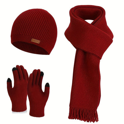 Unisex Winter Strickset: Warme Mütze, Schal und Handschuhe in Grün mit Touchscreen-Funktion