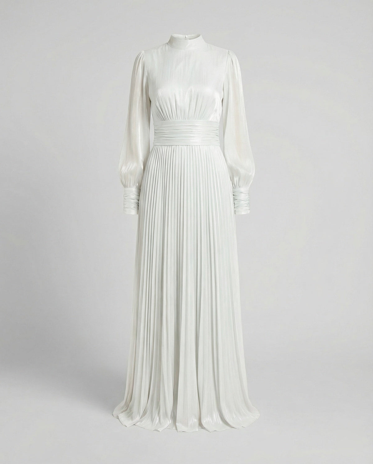 Damen Maxi-Kleid Hochgeschlossenes Langarm-Kleid mit Plissee-Rock