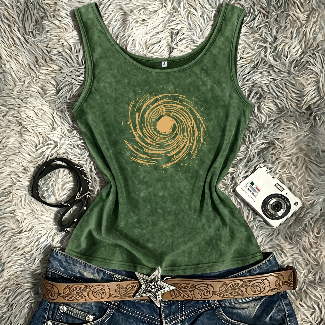 Damen Festival Tanktop im Retro-Stil mit Spiral-Print – Vintage Look für Freizeit & Streetstyle