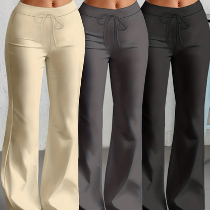 Damen Flared-Loungehose mit Kordelzug – Bequeme Freizeithose im 3er-Set, Modischer Bootcut-Schnitt
