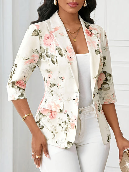 Damen Blazer Elegant mit Blumenmuster und 3/4-Ärmeln – Perfekt für Büro und Alltag