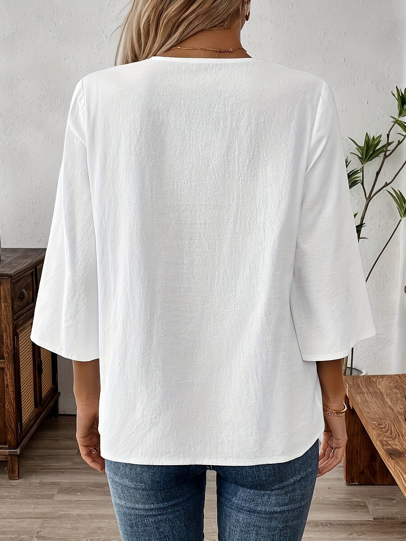 Damen Boho-Bluse mit Spitze und Stickerei – Elegante Freizeitmode für jeden Tag