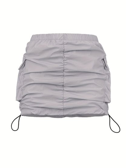 Damen Utility Minirock mit Raffung und Kordelzug – Streetstyle Cargo Skirt