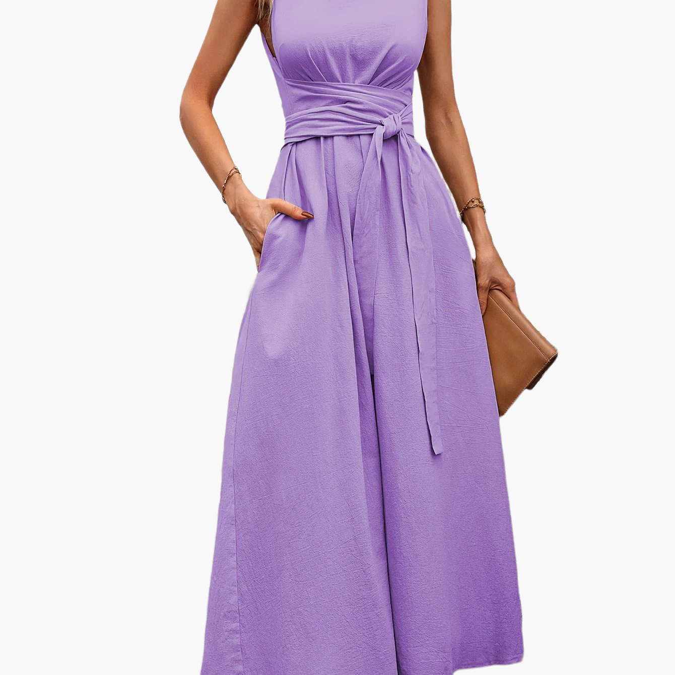 Damen Jumpsuit Elegant Ärmellos mit Bindegürtel für Sommer und Freizeit