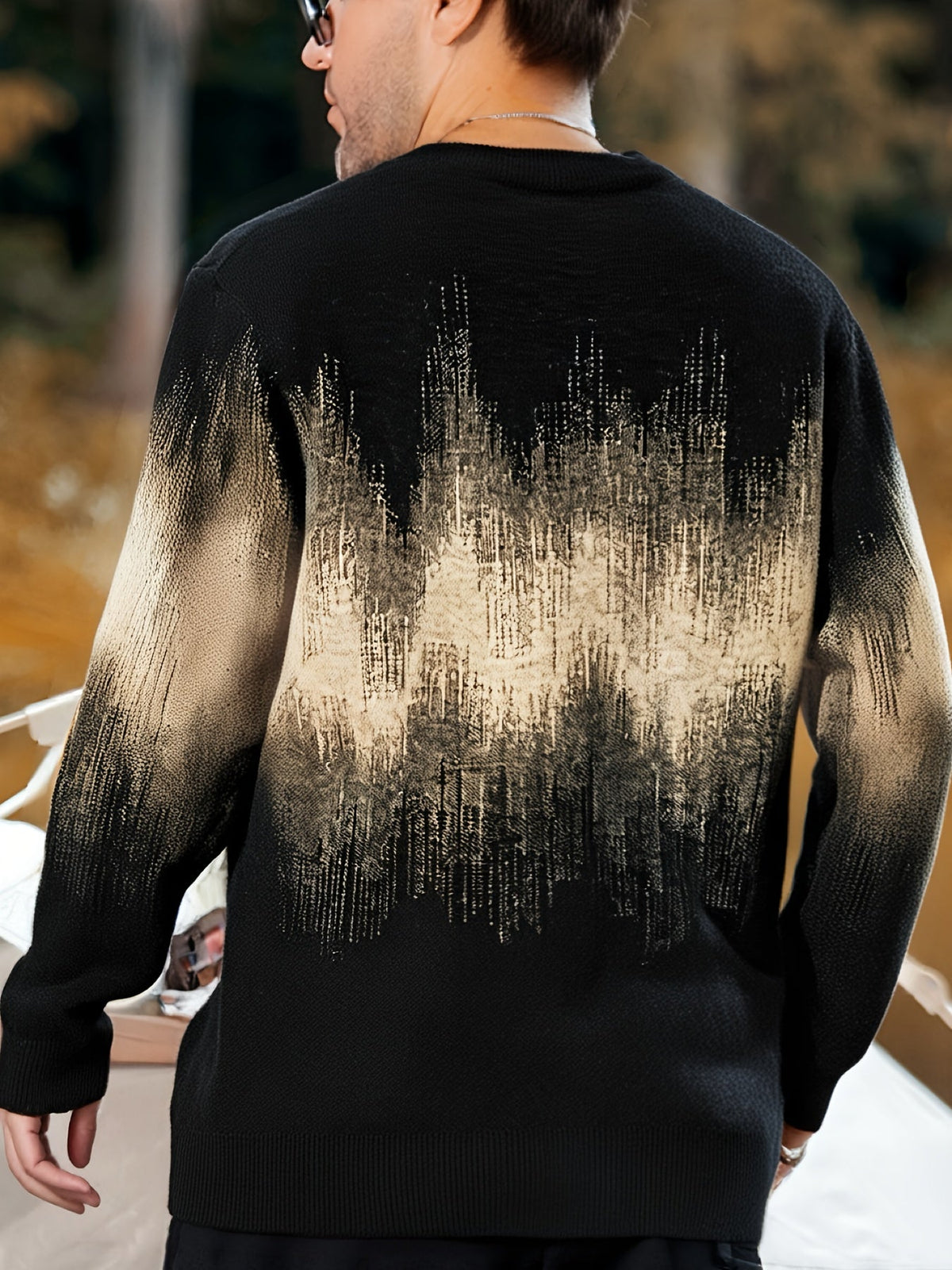Unisex Pullover Rundhals mit Wavy Muster Dunkelblau Schwarz