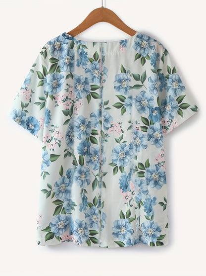 Damen Vintage Bluse mit Blumenmuster und Knopfleiste – Sommer Freizeit Oberteil