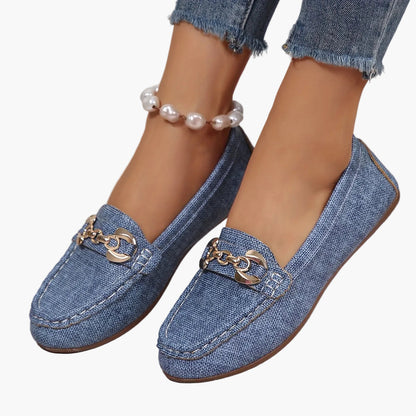 Damen Mokassins im Loafer-Stil mit Ketten-Detail – Stilvolle bequeme Freizeitschuhe für Alltag und Büro