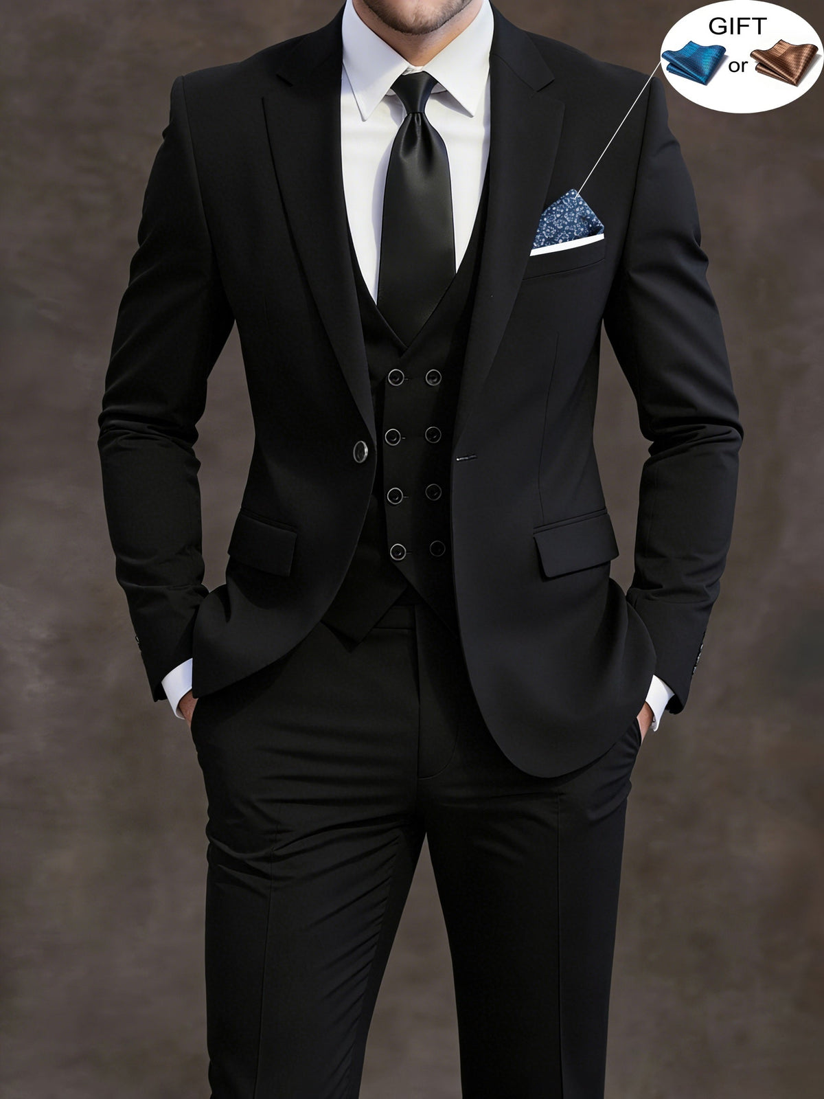 Men's 3-Piece Double-Breasted Slim Fit Suit