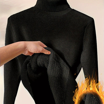 Damen Rollkragenpullover mit Plüschfutter – warm, Langarm
