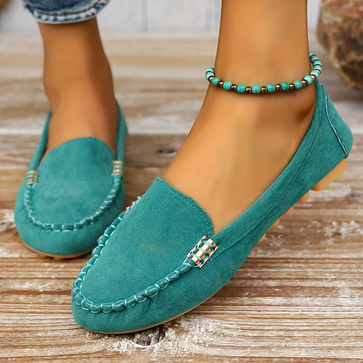 Damen Mokassins Slip-On Bequeme Casual-Loafer Schuhe