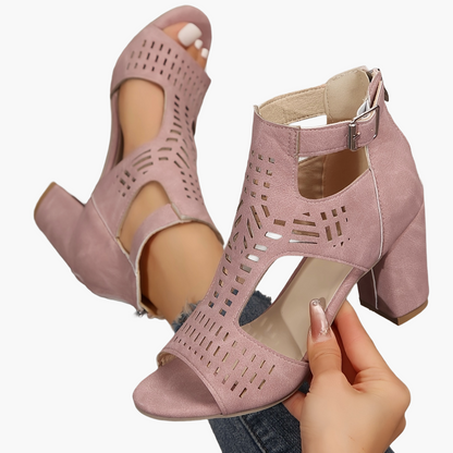Damen Sandaletten mit Blockabsatz und Cut-Out Design – Modische High-Heel Sommerschuhe für Alltag und Freizeit