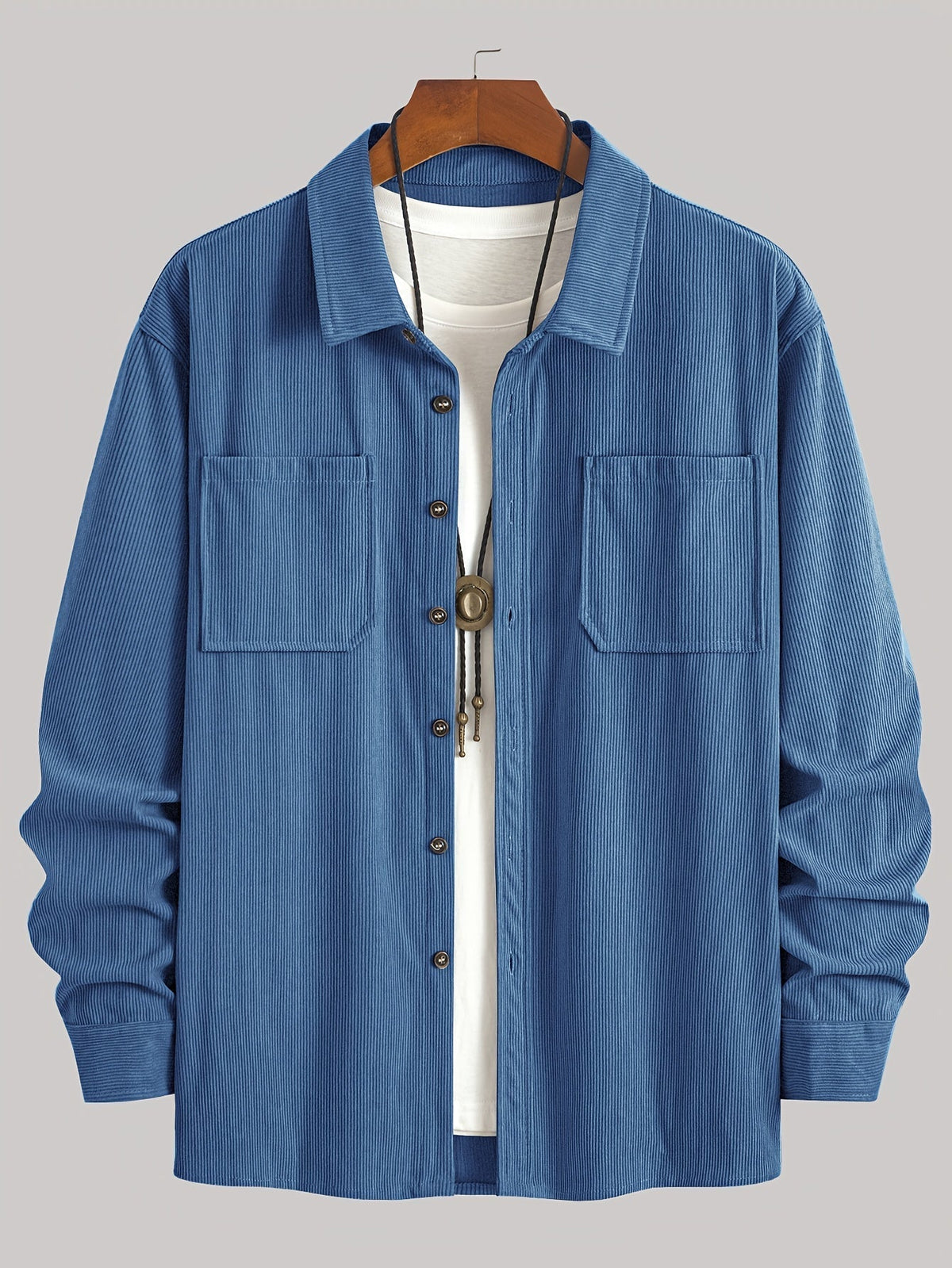 Herren Cordhemd Overshirt mit zwei Brusttaschen Langarm Freizeithemd