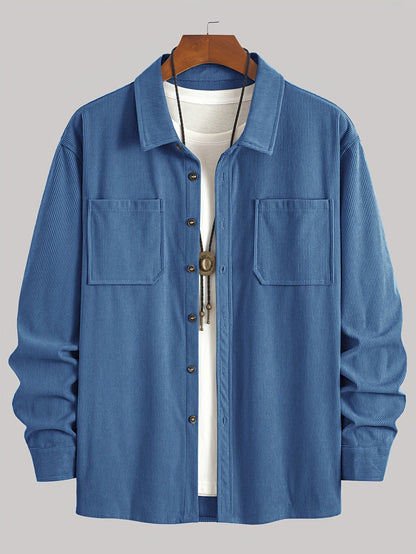 Herren Cordhemd Overshirt mit zwei Brusttaschen Langarm Freizeithemd