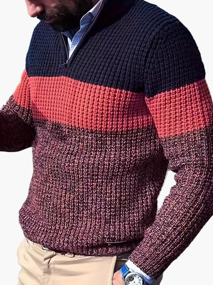 Herren Strickpullover mit Streifenmuster und Stehkragen – Stilvoller Freizeitpullover mit Zipper für Alltag und Büro