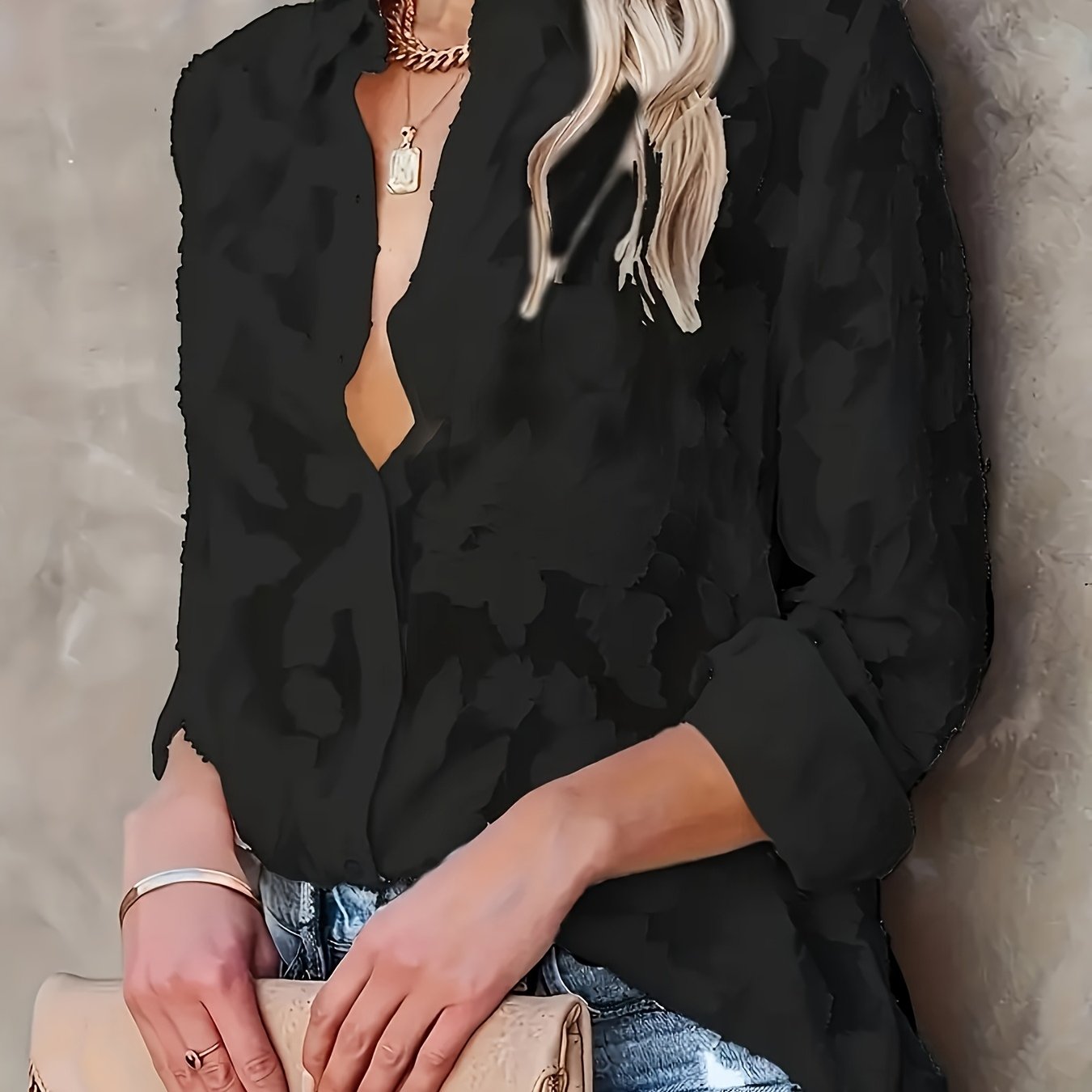 Damen Bluse mit floraler Struktur und modernem Schnitt – Stilvolle Freizeit Oberbekleidung
